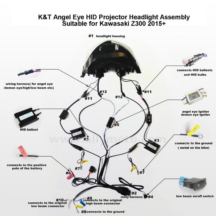 003 Front Headlight Kawasaki Z300 2015-2016 Z250 2013-2015 Hid Frontlamp Angel Halos Demon Eye-3